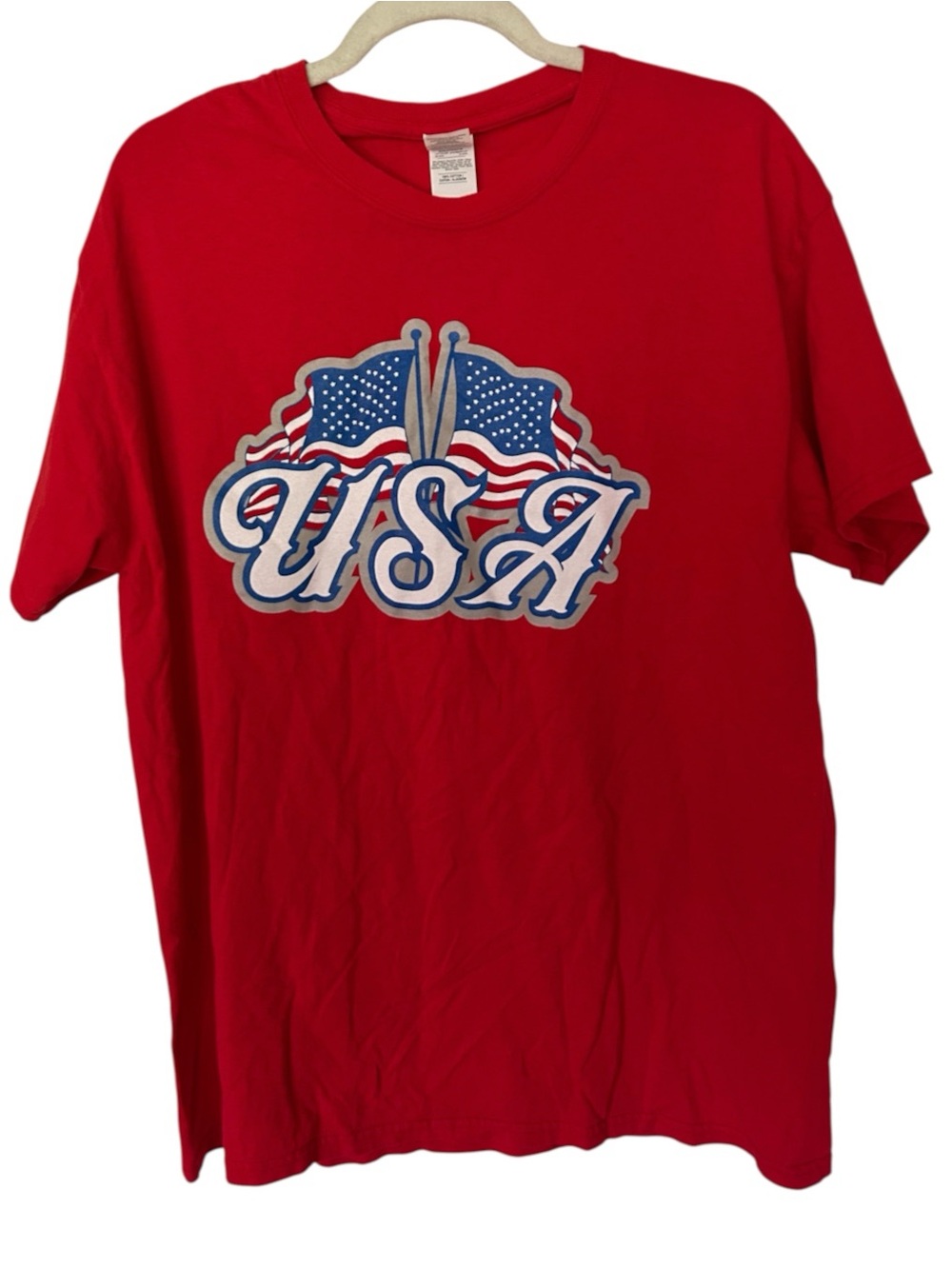 Vintage-Inspired Red USA Graphic T-Shirt – Patriotic American Flag Double Sz L